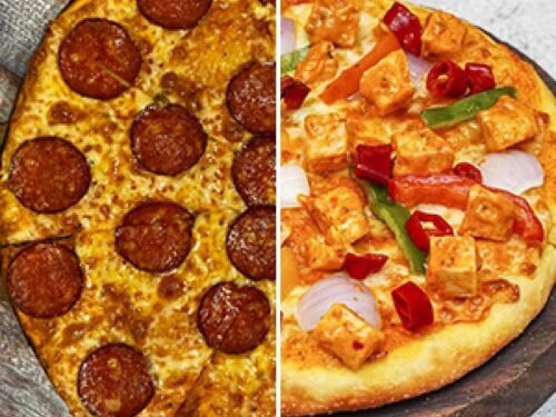 Half N Half Non-Veg Pizza: two pizzas, half and half