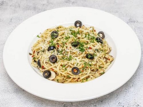 Veg Aglio E Olio Pasta, Wicked Good Pizza